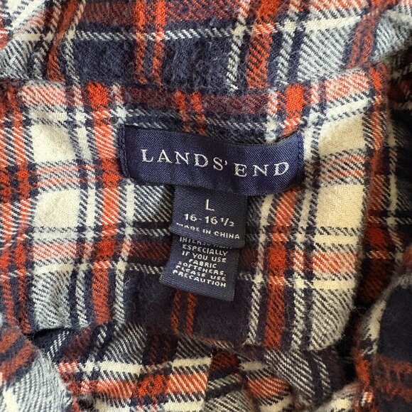 Lands End Men's Cotton Flannel Long Sleeve Button Shirt Size L 16-16.5 - Picture 2 of 5